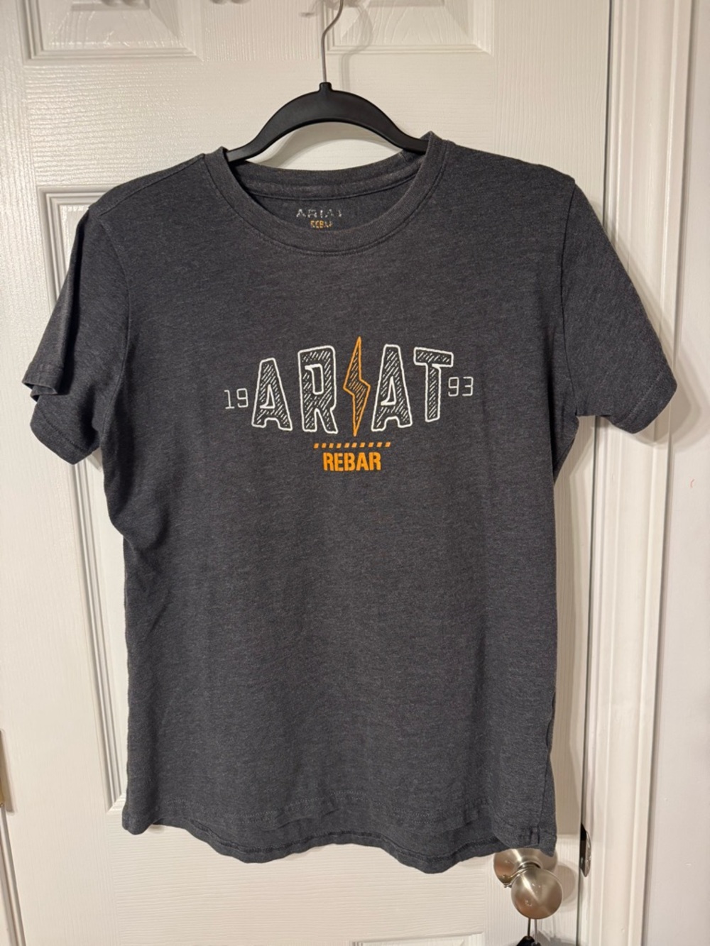Ariat Dark Gray Tee with Yellow Logo Detail